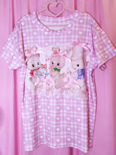 Load image into Gallery viewer, Pink heart gingham retro kitsch animal boxy top, fairy spank kei size Large