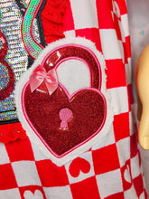 Load image into Gallery viewer, Red checkered Diet Coke boxy top, Valentine heart pad lock t shirt size XL Extra Large