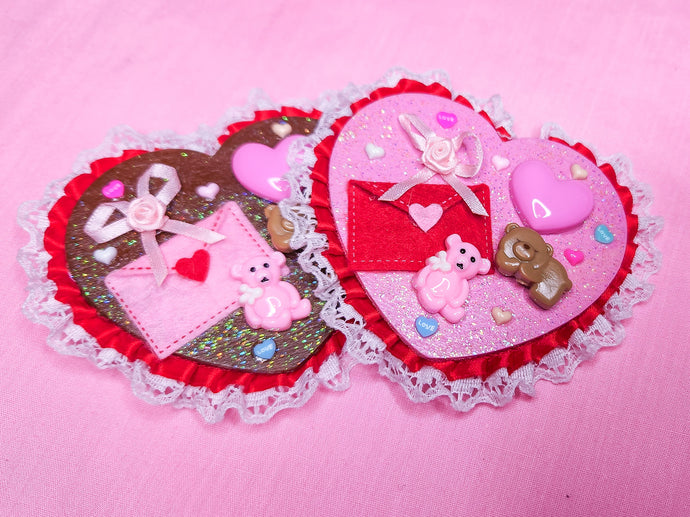 Lace heart Valentine lovecore 2-way clip, sweet lolita