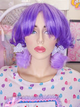 Load image into Gallery viewer, SALE lavender faux fur pompom earrings, chunky bimbo 90s drag queen