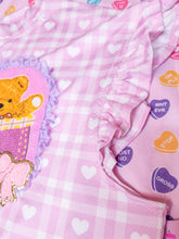 Load image into Gallery viewer, Pink heart gingham ruffle boxy top, teddy bear spank kei size 2X