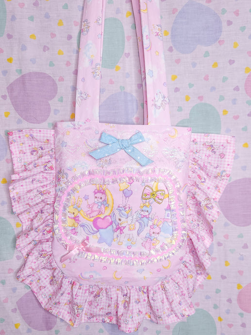 Sweet lolita unicorn ruffle tote bag, retro animal fairy spank kei