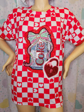 Load image into Gallery viewer, Red checkered Diet Coke boxy top, Valentine heart pad lock t shirt size XL Extra Large