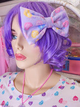 Load image into Gallery viewer, Lavender conversation hearts valentine unicorn lovecore spank kei hair bow