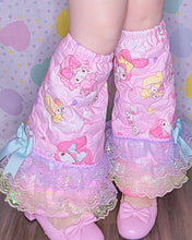 Load image into Gallery viewer, My Melody quilted legwarmers, iridescent pastel lace, fairy spank kei