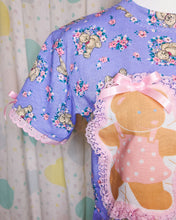 Load image into Gallery viewer, Teddy bear floral boxy top, 90s ruffle pastel heart t shirt size Small