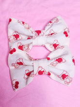 Load image into Gallery viewer, Red/ivory teddy bear hair bow, Valentine&#39;s Day cherry strawberry