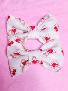 Red/ivory teddy bear hair bow, Valentine's Day cherry strawberry