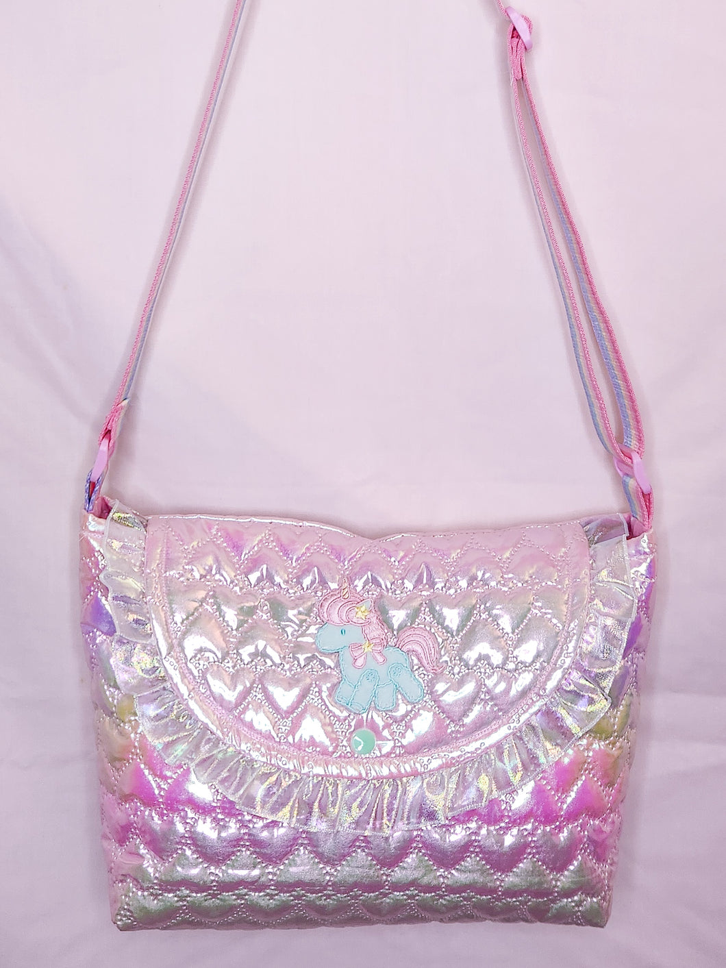 Iridescent heart quilted purse, fairy spank kei unicorn