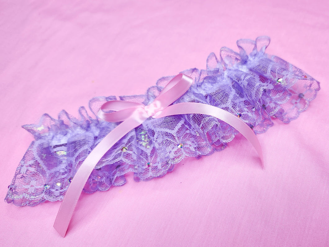 Lavender iridescent lace garter, Valentine's Day boudoir