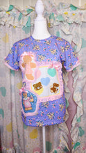 Load image into Gallery viewer, Teddy bear floral boxy top, 90s ruffle pastel heart t shirt size Small