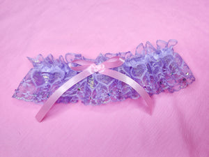 Lavender iridescent lace garter, Valentine's Day boudoir