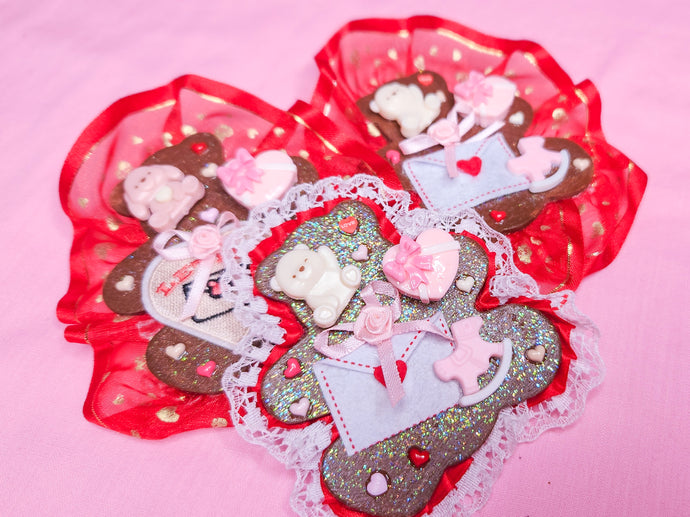 Teddy bear Valentine lovecore 2-way clip, sweet lolita