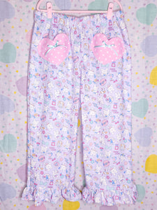 Cooking bunny polka dot heart pocket ruffle pants, size L/XL