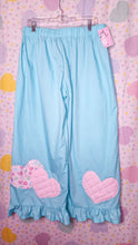 Load image into Gallery viewer, Blue lovecore heart quilted applique ruffle pants, size XL