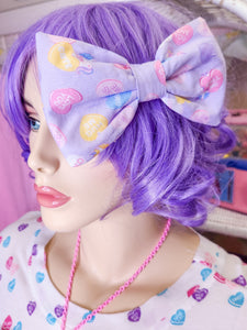 Lavender conversation hearts valentine unicorn lovecore spank kei hair bow