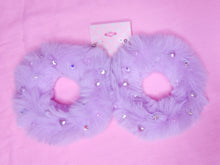 Load image into Gallery viewer, SALE Lavender faux fur hoop rhinestone earrings, chunky bimbo drag queen