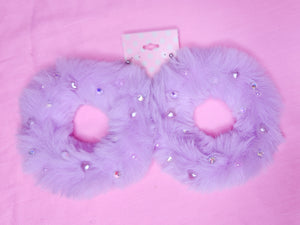 SALE Lavender faux fur hoop rhinestone earrings, chunky bimbo drag queen