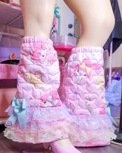 Load image into Gallery viewer, My Melody quilted legwarmers, iridescent pastel lace, fairy spank kei