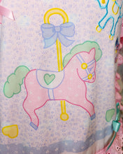Load image into Gallery viewer, Pink polka dot carousel boxy top, 90s ruffle pastel rocking horse t shirt size Medium