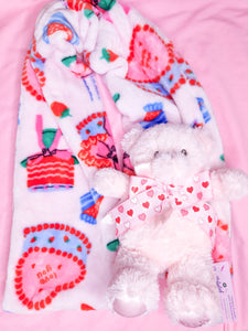 Pink/red heart cake lovecore scarf, Valentine's Day teddy bear