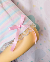 Load image into Gallery viewer, Pink blue stripe goose boxy top, geese iridescent lace t shirt size 2X