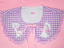 Load image into Gallery viewer, Lavender gingham detachable collar, kitty patch retro showa sweet lolita