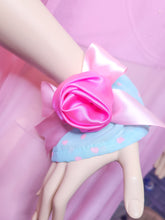 Load image into Gallery viewer, Mint/pink heart sweet lolita wristcuffs, Valentine&#39;s Day lovecore rose