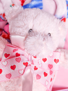 Pink/red heart cake lovecore scarf, Valentine's Day teddy bear