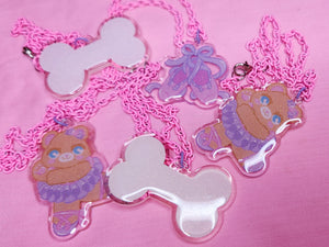 Ballerina bear glitter resin necklace, fairy spank kei