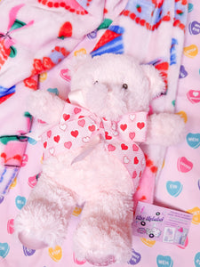 Pink/red heart cake lovecore scarf, Valentine's Day teddy bear