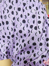 Load image into Gallery viewer, Lavender/black witchy moon phase bloomers, Halloween goth size L