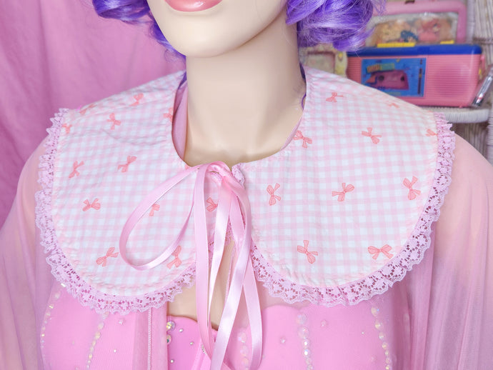 Pink gingham bow detachable collar, lovecore valentine's day cottagecore