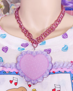 Ruffle heart pillow chunky maximalist necklace, fairy spank kei