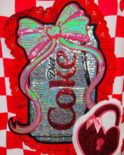 Load image into Gallery viewer, Red checkered Diet Coke boxy top, Valentine heart pad lock t shirt size XL Extra Large