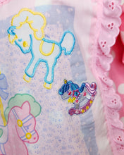 Load image into Gallery viewer, Pink polka dot carousel boxy top, 90s ruffle pastel rocking horse t shirt size Medium