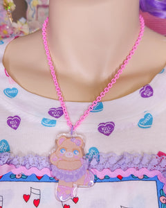 Ballerina bear glitter resin necklace, fairy spank kei