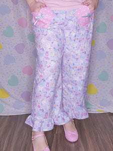 Cooking bunny polka dot heart pocket ruffle pants, size L/XL