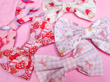 Load image into Gallery viewer, Red/ivory teddy bear hair bow, Valentine&#39;s Day cherry strawberry