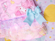 Load image into Gallery viewer, My Melody quilted legwarmers, iridescent pastel lace, fairy spank kei