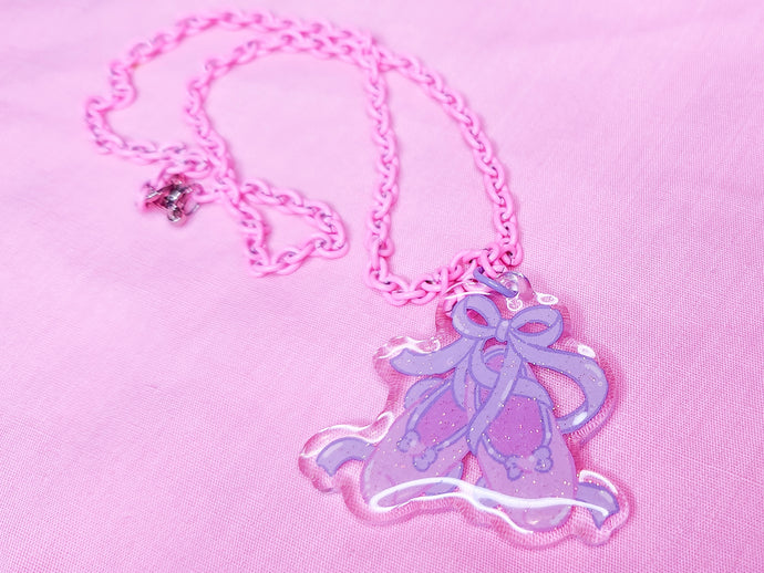 Ballet slippers 90s glitter resin necklace, fairy spank kei