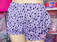 Load image into Gallery viewer, Lavender/black witchy moon phase bloomers, Halloween goth size L