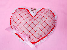 Load image into Gallery viewer, Pink heart crisscross plush key chain trinket, Valentine's Day, Galentine gift bag charm