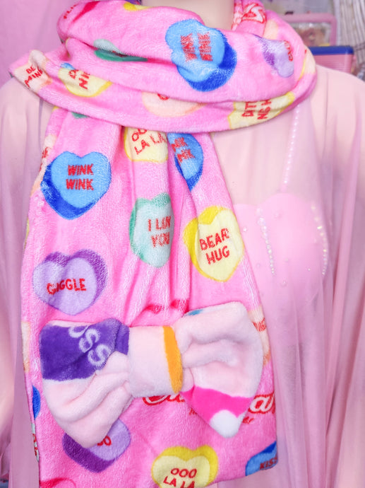 Hot pink conversation hearts lovecore scarf, Valentine's Day