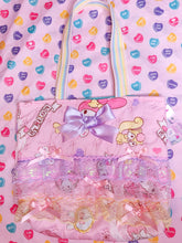 Load image into Gallery viewer, Quilted My Melody tote bag, pastel iridescent lace