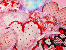 Load image into Gallery viewer, Pink heart crisscross plush key chain trinket, Valentine's Day, Galentine gift bag charm