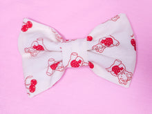 Load image into Gallery viewer, Red/ivory teddy bear hair bow, Valentine&#39;s Day cherry strawberry