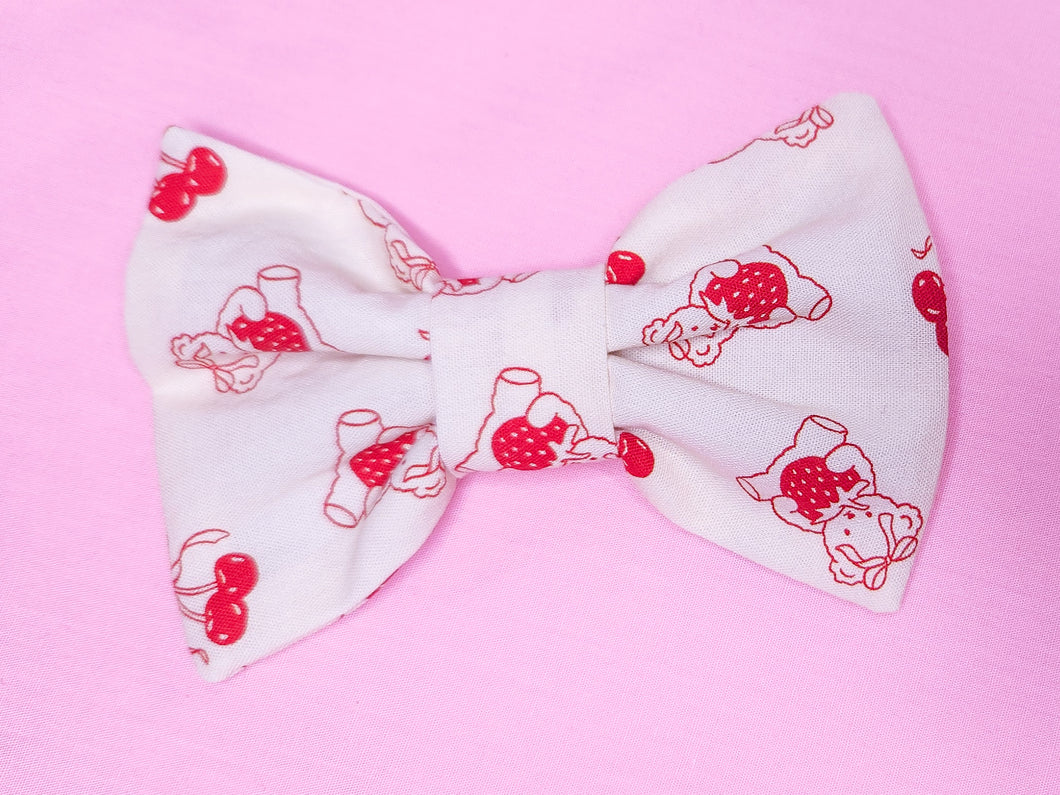 Red/ivory teddy bear hair bow, Valentine's Day cherry strawberry