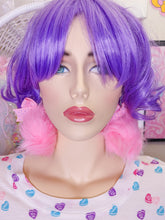 Load image into Gallery viewer, SALE pink faux fur pompom earrings, chunky bimbo 90s drag queen