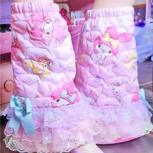 Load image into Gallery viewer, My Melody quilted legwarmers, iridescent pastel lace, fairy spank kei